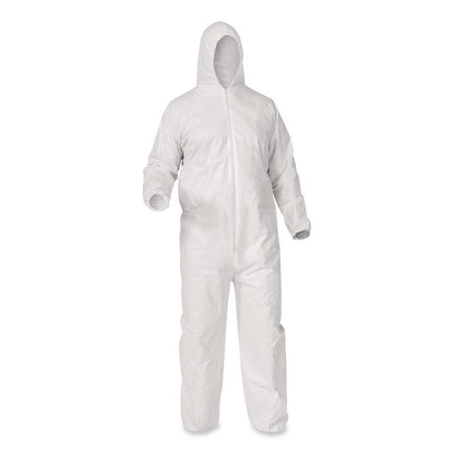 A35 Liquid and Particle Protection Coveralls, Zipper Front, Hooded, Elastic Wrists and Ankles, 3X-Large, White, 25/Carton