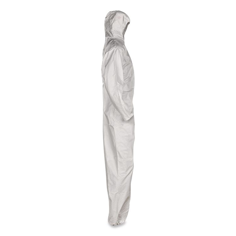 A35 Liquid and Particle Protection Coveralls, Zipper Front, Hooded, Elastic Wrists and Ankles, 3X-Large, White, 25/Carton