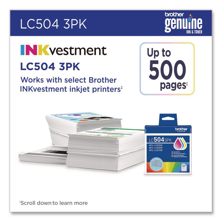 LC504 INKvestment Ink, 500 Page-Yield, Cyan/Magenta/Yellow, 3/Pack