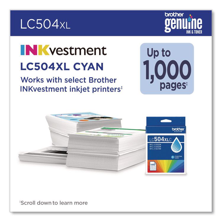 LC504 INKvestment, High-Yield Ink, 1,000 Page-Yield, Cyan