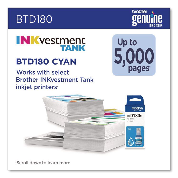 BTD180 INKvestment, High-Yield Ink, 5,000 Page-Yield, Cyan