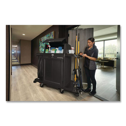 Vacuum Holder, For All Rubbermaid Commercial Full Size and Compact Housekeeping Carts, Plastic, Black, 6/Carton