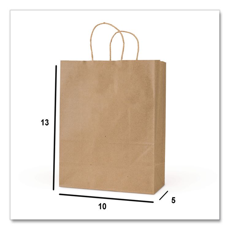 Get Reddi Paper Bags, Pixie Size, 60# Basis Weight, Twisted Rope Handles, 10" x 5" x 13", Brown, 250/Carton