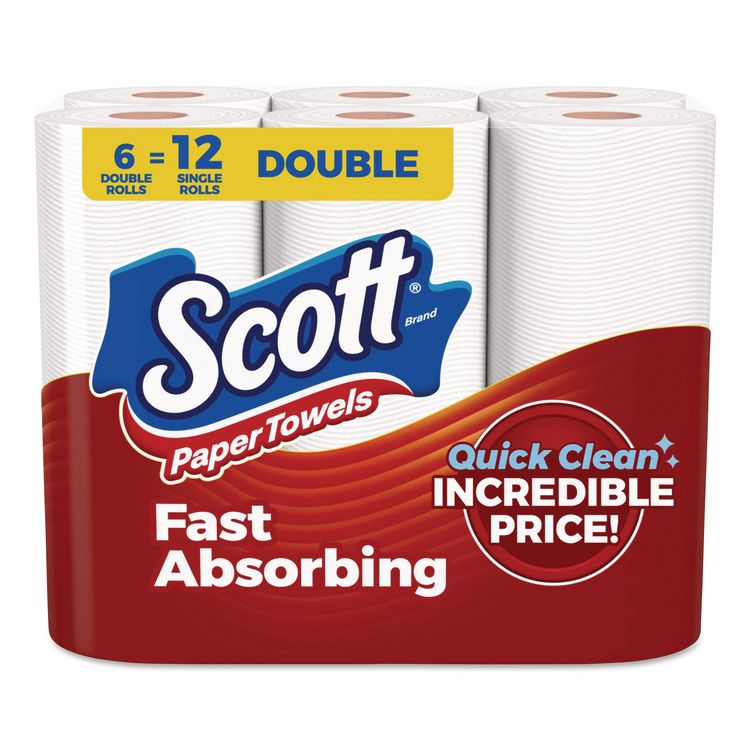 Choose-A-Sheet Kitchen Roll Paper Towels, Double Roll, 1-Ply, White, 108 Sheets/Roll, 6 Rolls/Pack, 4 Packs/Carton