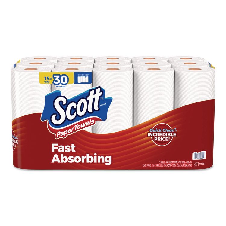 Choose-A-Sheet Kitchen Roll Paper Towels, Double Roll, 1-Ply, 7.31 x 11, White, 108 Sheets/Roll, 15 Rolls/PK, 2 Packs/Carton