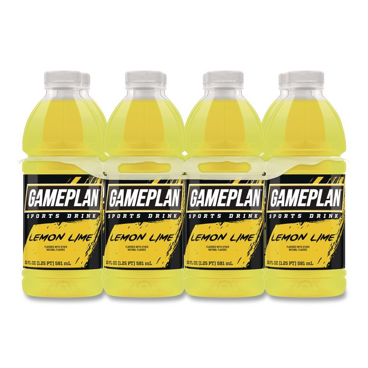 Gameplan Sports Drink, Lemon Lime, 20 oz Bottle, 24/Carton