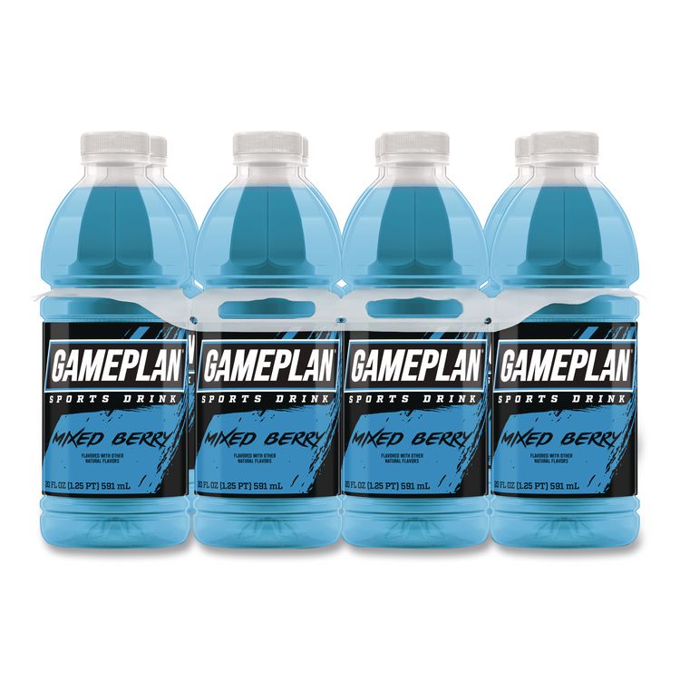 Gameplan Sports Drink, Mixed Berry, 20 oz Bottle, 24/Carton