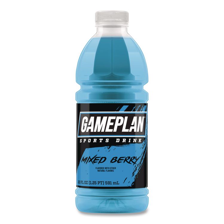 Gameplan Sports Drink, Mixed Berry, 20 oz Bottle, 24/Carton