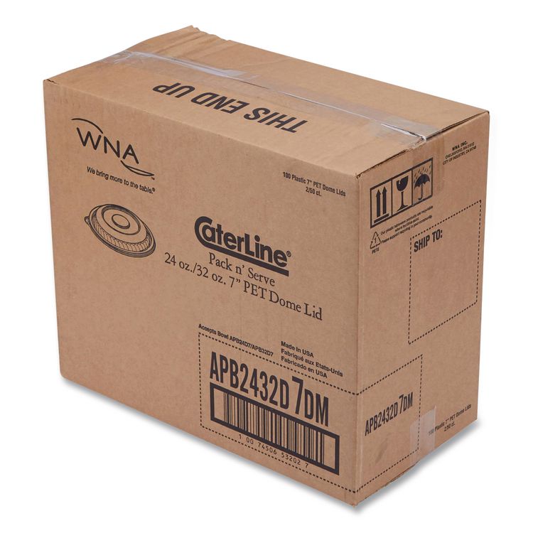 CaterLine Pack 'n Serv Dome Lid, 7" dia x 1.5" h, Clear, Plastic, 50/Pack, 2 Packs/Carton