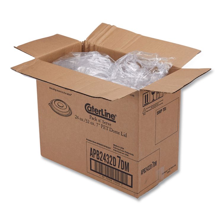 CaterLine Pack 'n Serv Dome Lid, 7" dia x 1.5" h, Clear, Plastic, 50/Pack, 2 Packs/Carton