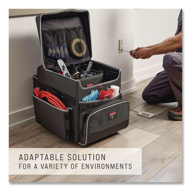 Executive Quick Clean Janitorial Cart, Synthetic Fabric, 16 Compartments, 14.25" x 16.5" x 25", Dark Gray