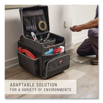 Executive Quick Clean Janitorial Cart, Synthetic Fabric, 16 Compartments, 14.25" x 16.5" x 25", Dark Gray