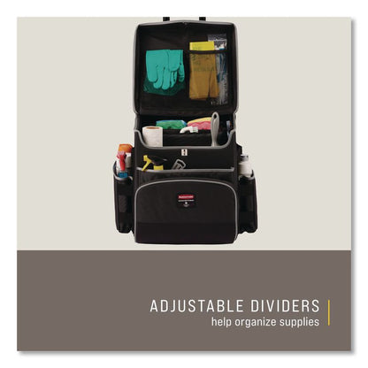 Executive Quick Clean Janitorial Cart, Synthetic Fabric, 16 Compartments, 14.25" x 16.5" x 25", Dark Gray