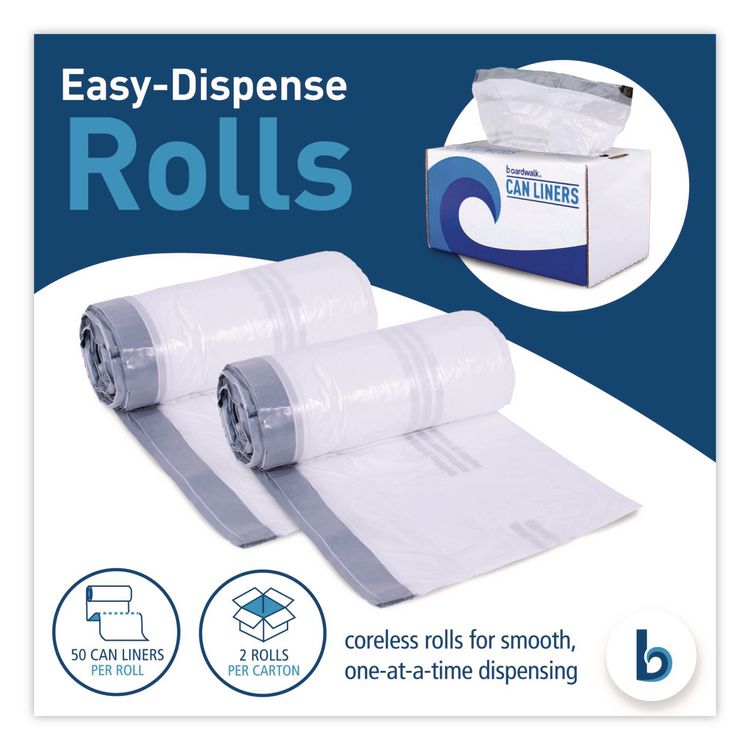 Drawstring Kitchen Bags/Liners, Drawstring, 13 gal, 24" x 28", White, 50 Bags/Roll, 2 Rolls/Carton