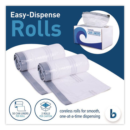 Drawstring Kitchen Bags/Liners, Drawstring, 13 gal, 24" x 28", White, 50 Bags/Roll, 2 Rolls/Carton