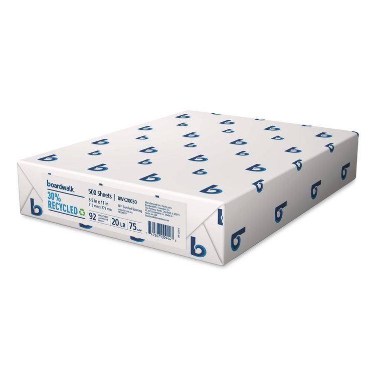 30% Recycled Copy Paper, 92 Bright, 20 lb Bond Weight, 8.5 x 11, White, 500 Sheets/Ream, 10 Reams/Carton