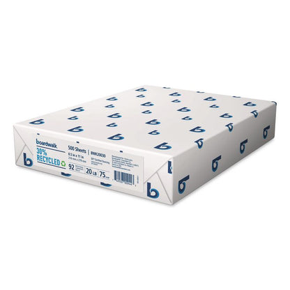 30% Recycled Copy Paper, 92 Bright, 20 lb Bond Weight, 8.5 x 11, White, 500 Sheets/Ream, 10 Reams/Carton