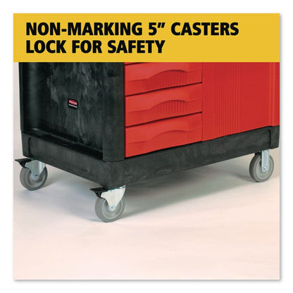 TradeMaster Cart with One Door, Plastic, 3 Shelves, 4 Drawers, 750 lb Capacity, 26.25" x 49" x 38", Black