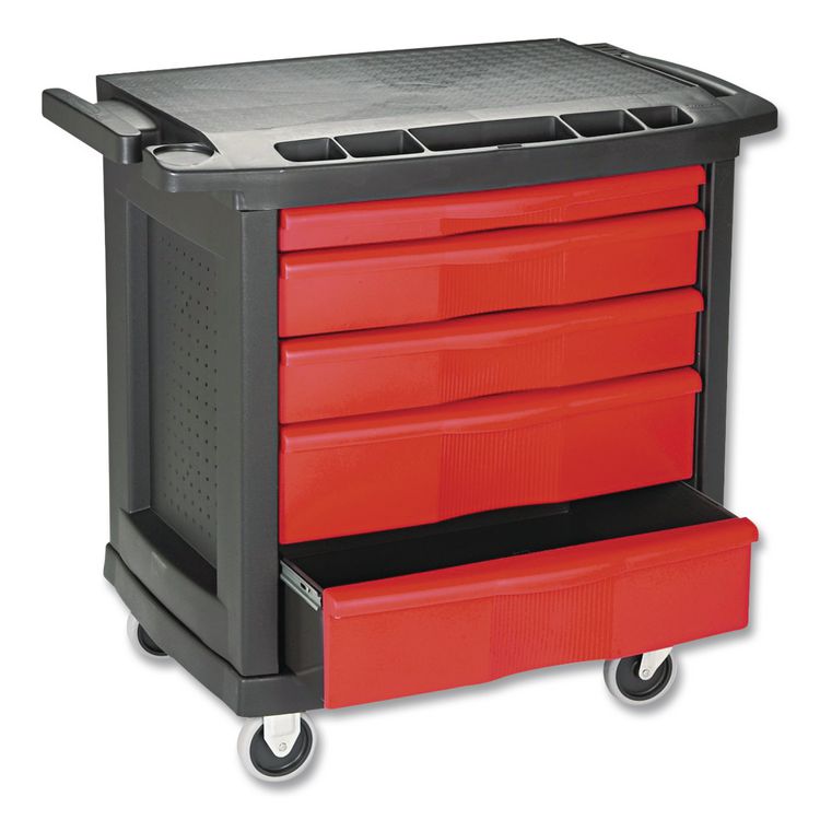 Five-Drawer Mobile Workcenter, 32.63w x 19.9d x 33.5h, Black Plastic Top