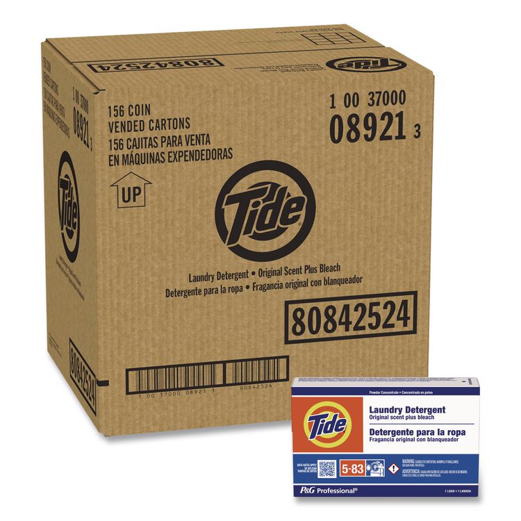 Powder Laundry Detergent Plus Bleach, HE Compatible, Original Scent, 1.1 oz Vending Box, 156/Carton