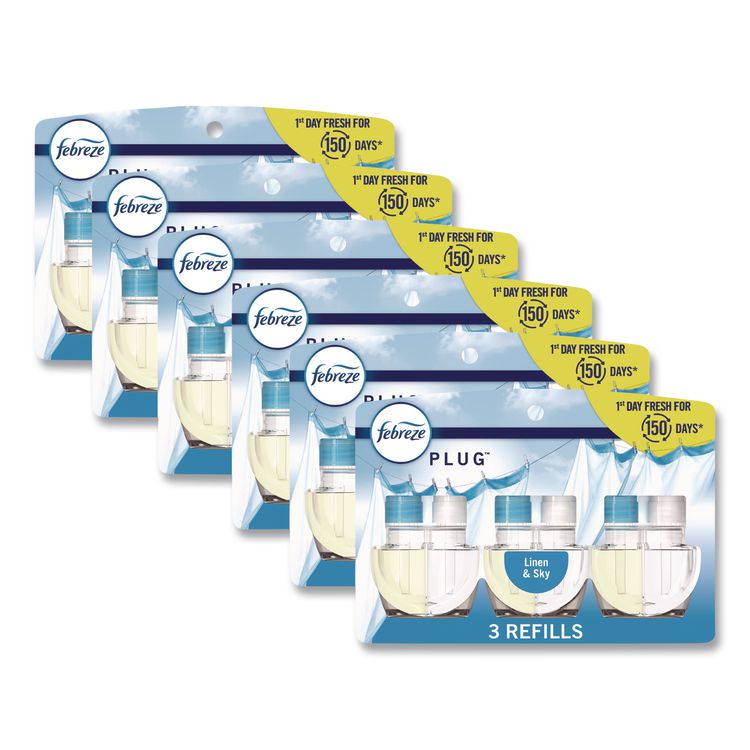 PLUG Air Freshener Refills, Linen and Sky, 2.63 oz, 3/Pack, 6 Packs/Carton