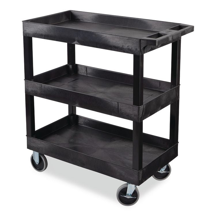 TUFFY XL Three-Shelf Heavy-Duty Multipurpose Utility Cart, Plastic, 375 lb Capacity, 35.25" x 18" x 37.25", Black
