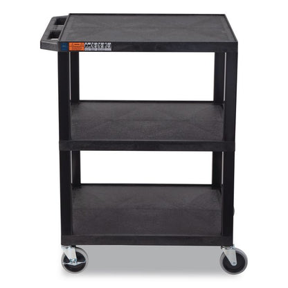 TUFFY Three-Shelf Multipurpose Utility Cart, Plastic, 300 lb Capacity, 26.5" x 18.5" x 34", Black
