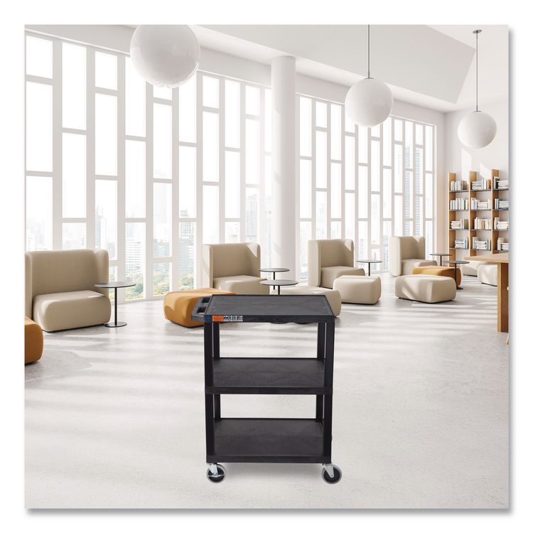 TUFFY Three-Shelf Multipurpose Utility Cart, Plastic, 300 lb Capacity, 26.5" x 18.5" x 34", Black