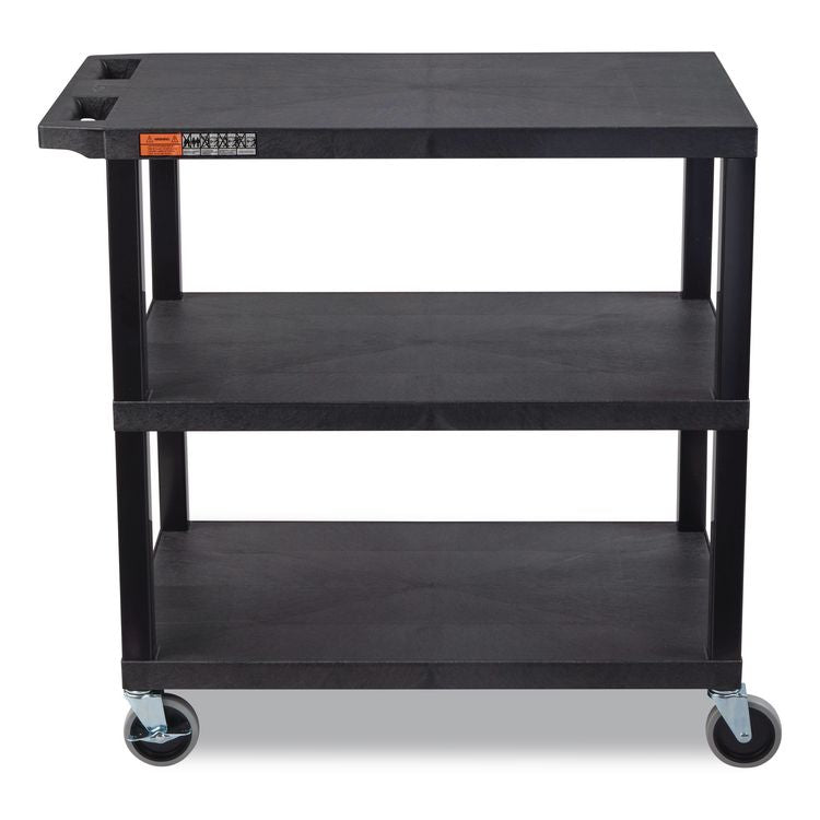 TUFFY XL Three-Shelf Multipurpose Utility Cart, Plastic, 300 lb Capacity, 35.25" x 18" x 34.5", Black