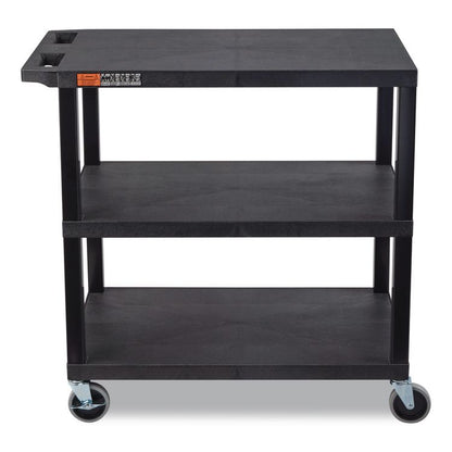 TUFFY XL Three-Shelf Multipurpose Utility Cart, Plastic, 300 lb Capacity, 35.25" x 18" x 34.5", Black