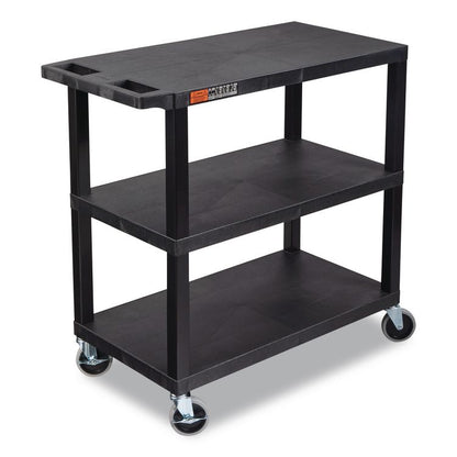 TUFFY XL Three-Shelf Multipurpose Utility Cart, Plastic, 300 lb Capacity, 35.25" x 18" x 34.5", Black