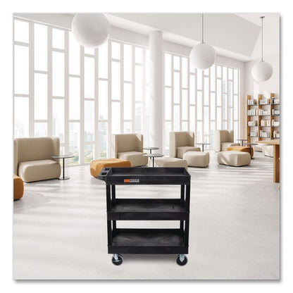 TUFFY XL Three-Shelf Heavy-Duty Multipurpose Utility Cart, Plastic, 375 lb Capacity, 35.25" x 18" x 37.25", Black