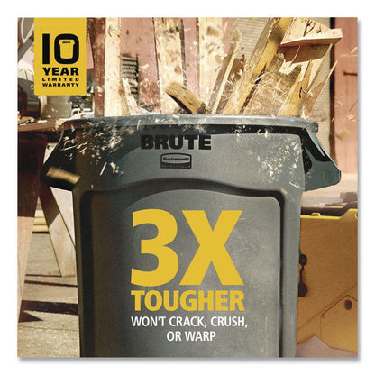 Vented Round Brute Container, 44 gal, Plastic, White, 4/Carton