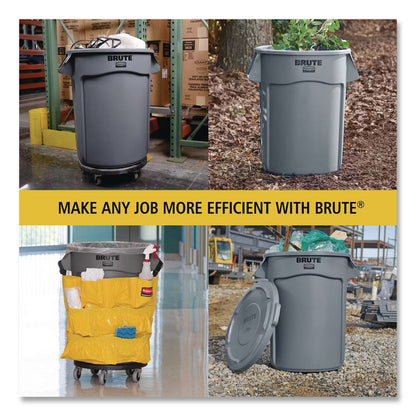 Vented Round Brute Container, 44 gal, Plastic, White, 4/Carton