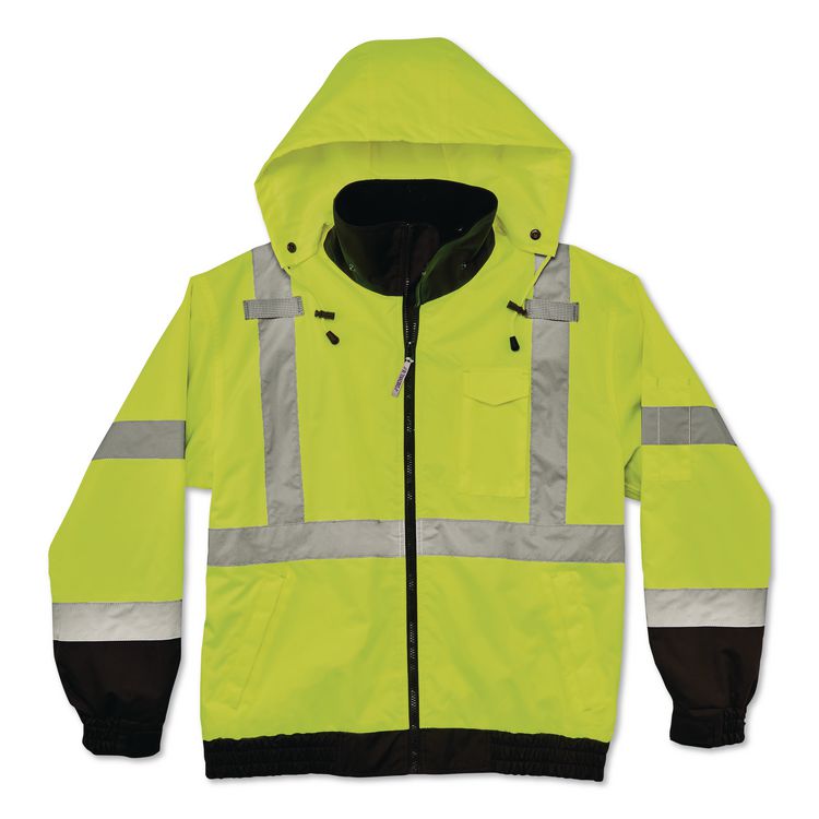 GloWear 8379 Class 3 Hi-Vis Fleece Lined Bomber Jacket, X-Small, Lime