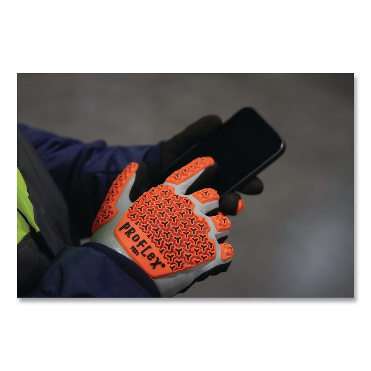 ProFlex 7521 Thermal Coated Impact-Resistant Gloves, EN388:2131X, 7.5" Long, 3X-Large (12), Gray/Black/Orange, Pair