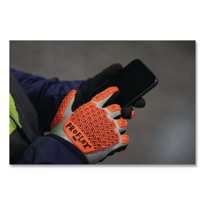 ProFlex 7521 Thermal Coated Impact-Resistant Gloves, EN388:2131X, 7.5" Long, 3X-Large (12), Gray/Black/Orange, Pair