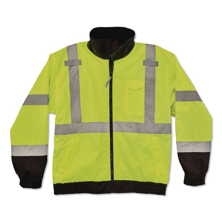 GloWear 8379 Class 3 Hi-Vis Fleece Lined Bomber Jacket, X-Small, Lime