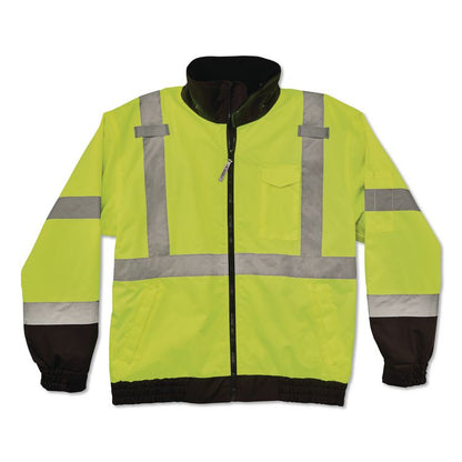 GloWear 8379 Class 3 Hi-Vis Fleece Lined Bomber Jacket, X-Small, Lime