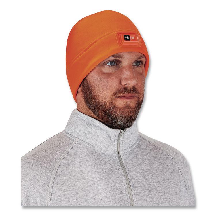 N-Ferno 6801 Winter Skull Cap with LED Rechargeable Light, Fleece, One Size Fits Most, Orange