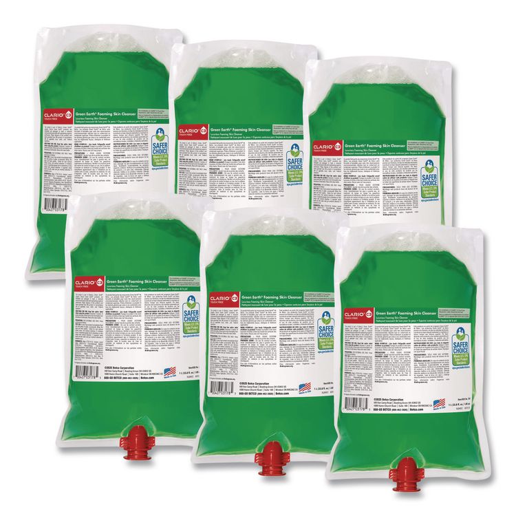 Clario C3 Touch Free Green Earth Foaming Skin Cleanser, Fresh Meadow, 1,000 mL Refill Bag, 6/Carton