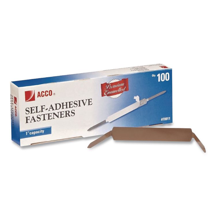 Premium Self-Adhesive Two-Prong Paper Fastener Bases, 1" Capacity, 2.75" Center to Center, Silver, 100/Box