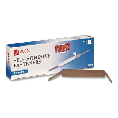 Premium Self-Adhesive Two-Prong Paper Fastener Bases, 1" Capacity, 2.75" Center to Center, Silver, 100/Box
