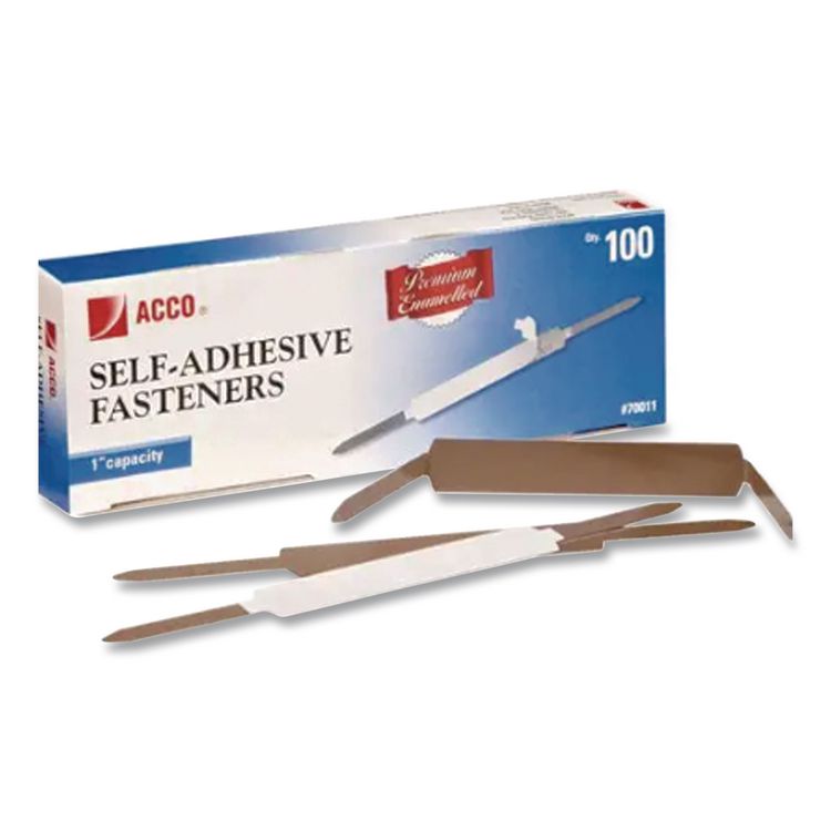 Premium Self-Adhesive Two-Prong Paper Fastener Bases, 1" Capacity, 2.75" Center to Center, Silver, 100/Box