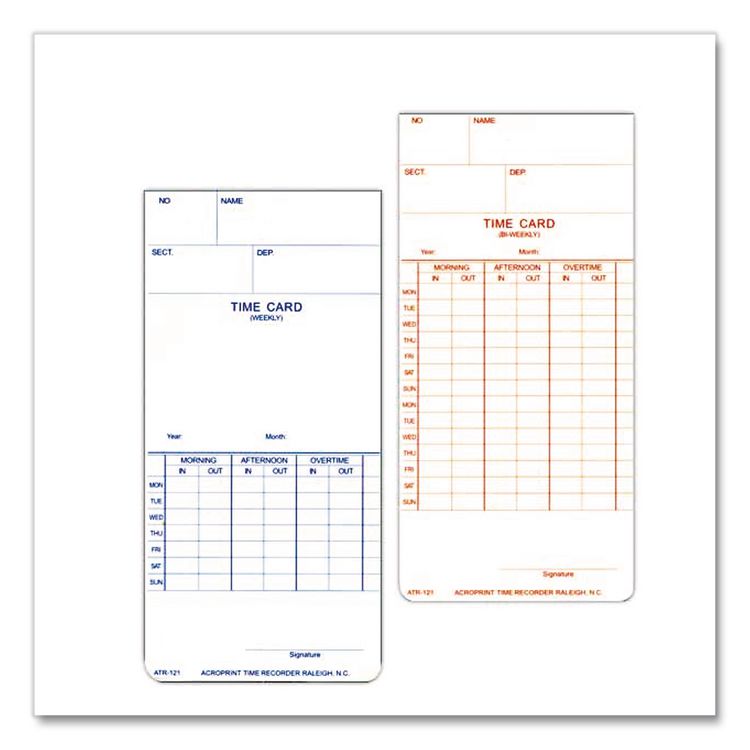 Time Clock Cards for Acroprint ATR120, Two Sides, 3.5 x 7, 250/Pack