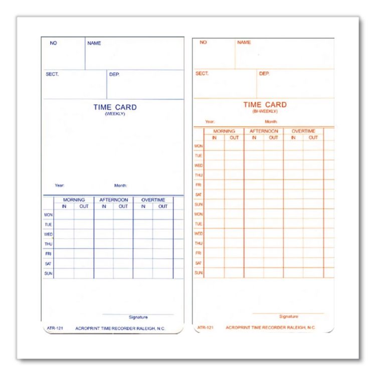 Time Clock Cards for Acroprint ATR120, Two Sides, 3.5 x 7, 250/Pack