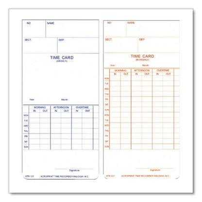 Time Clock Cards for Acroprint ATR120, Two Sides, 3.5 x 7, 250/Pack