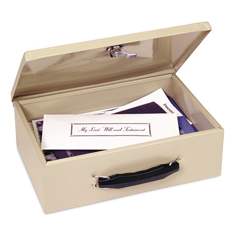 Fire Retardant Cash/Security Box, 1 Compartment, Key Lock, 4 x 12.75 x 8.25, Sand