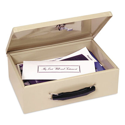 Fire Retardant Cash/Security Box, 1 Compartment, Key Lock, 4 x 12.75 x 8.25, Sand