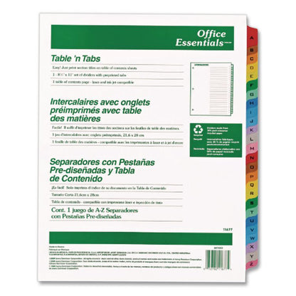 Table 'n Tabs Dividers, 26-Tab, A to Z, 11 x 8.5, White, Assorted Tabs, 1 Set